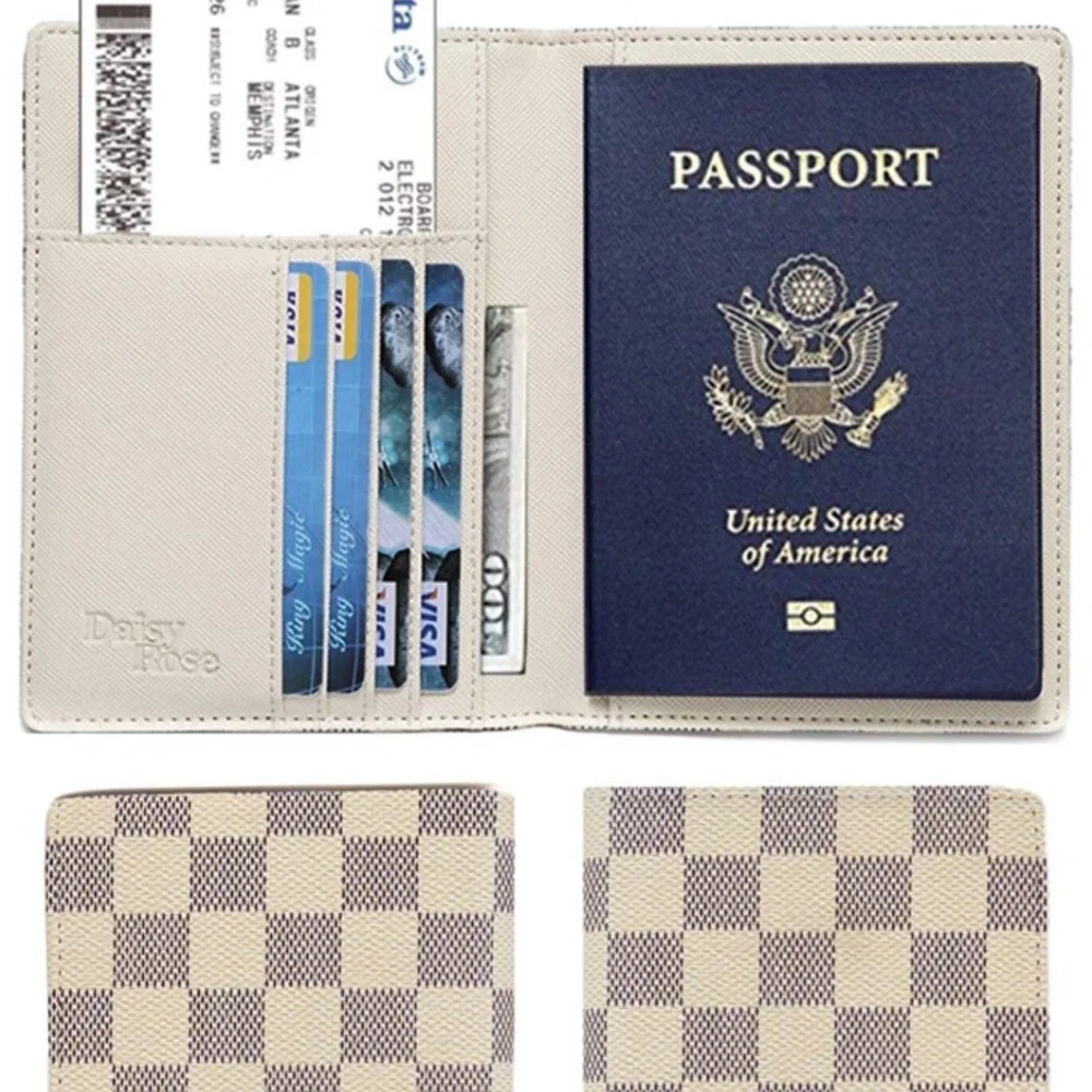 Cream checkered RFID Passport Holder Cover *New*